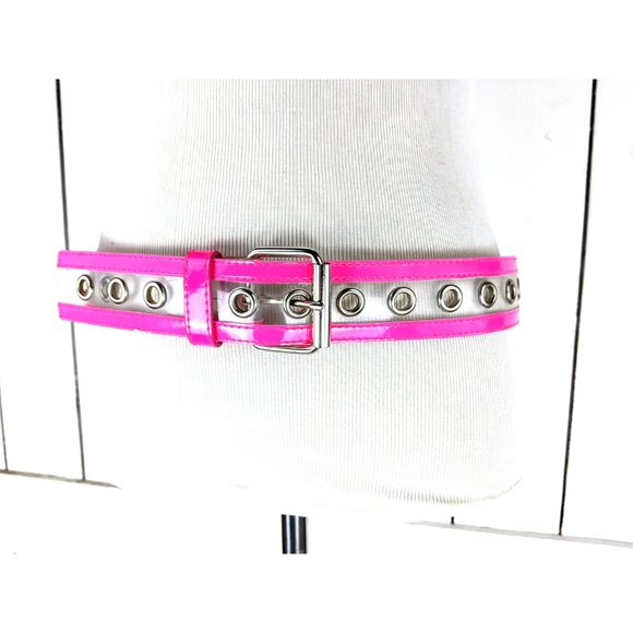 Hot florescent pink clear plastic wide patent leather belt - Picture 3 of 4